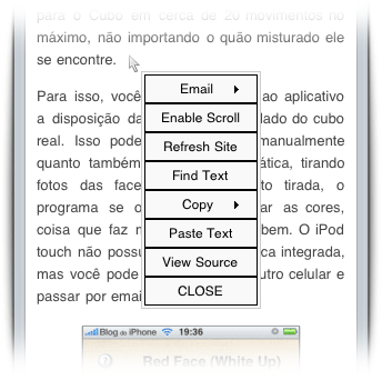 Menu contextual no iPhone