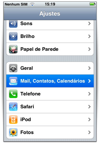 Ajustes do Mail