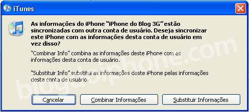 Aviso to iTunes ao se conectar em outro PC