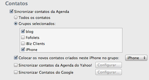 Contatos no iTunes