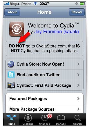 Aviso no Cydia
