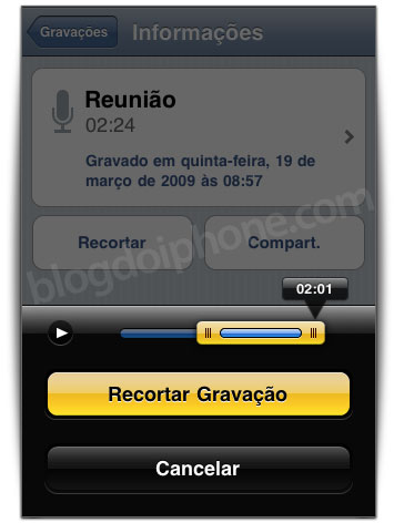 Edição de trechos direto do aparelho