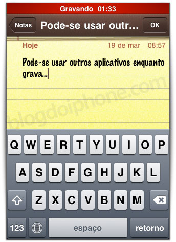 Uso de outros aplicativos durante a gravação