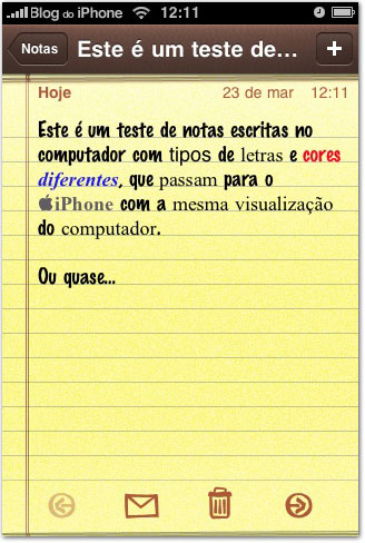 Mesma nota no iPhone