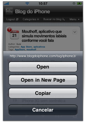 Mais opções no Safari