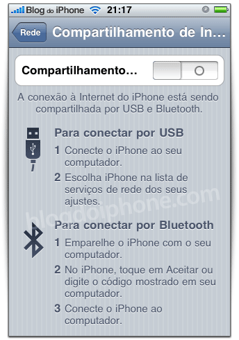Compartilhamento da internet do iPhone
