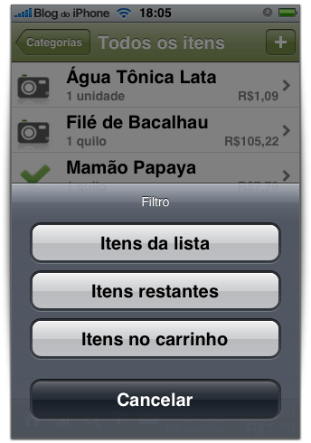 Filtros na lista