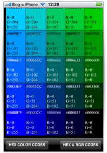 Cores em RGB e HEX