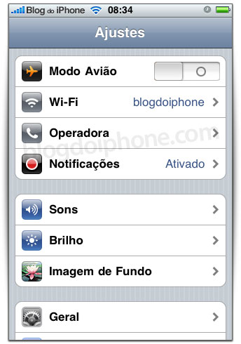 Notificação nos Ajustes