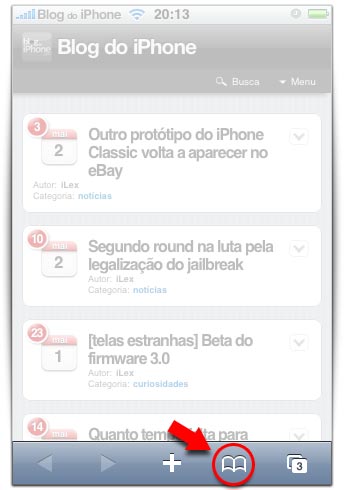 Selecione os favoritos no Safari