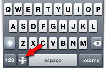 Toque no globo para mudar o teclado