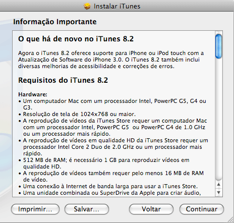 Instalação do iTunes