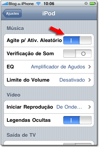 Ativar a função em Ajustes