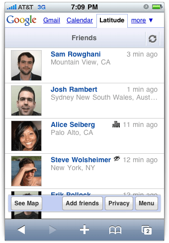 Lista de amigos do Google Latitude