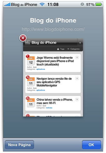 Fechando páginas no Safari