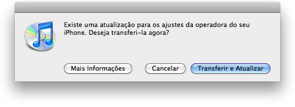 Atualização dos ajustes da operadora
