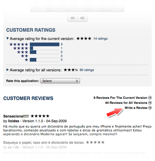 Escrever um review pelo iTunes
