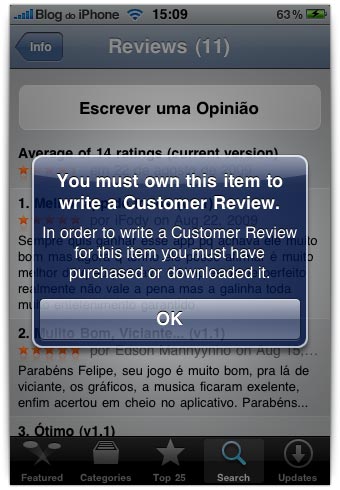 Somente quem possui o app pode avaliá lo