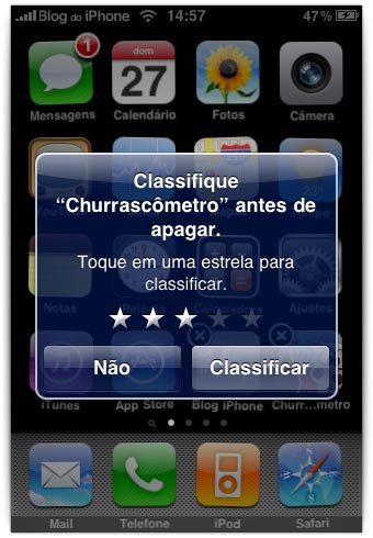 Avaliação feita ao apagar um aplicativo