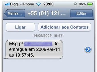 Aviso de recebimento de SMS