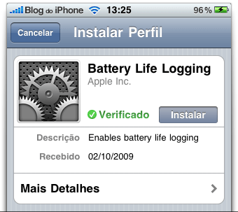 Perfil de configuração enviado pela Apple