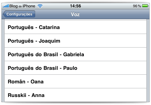Opção de línguas