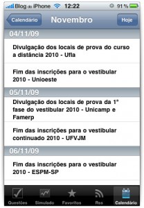 Calendário de atividades importantes