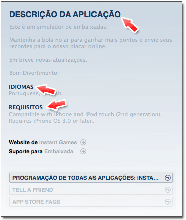 Tradução na página do aplicativo