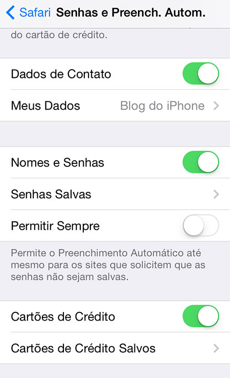 Senhas automáticas no Safari