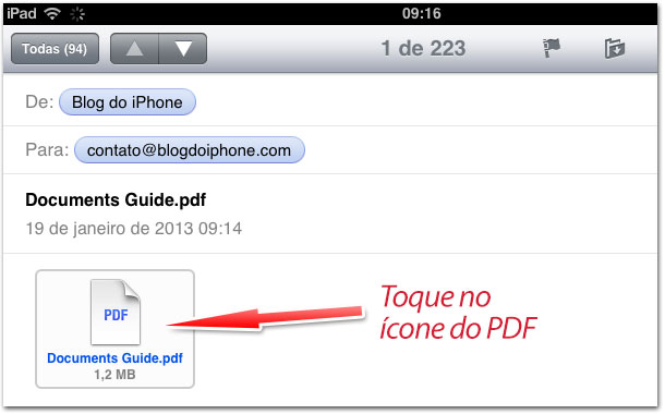 Toque no arquivo PDF para abrí lo