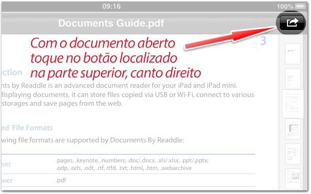 Toque no botão superior direito para compartilhar o documento
