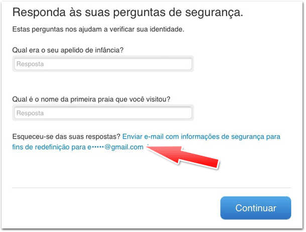 Link para redefinição de respostas