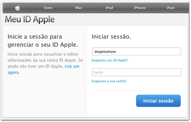 Conecte se na sua ID Apple