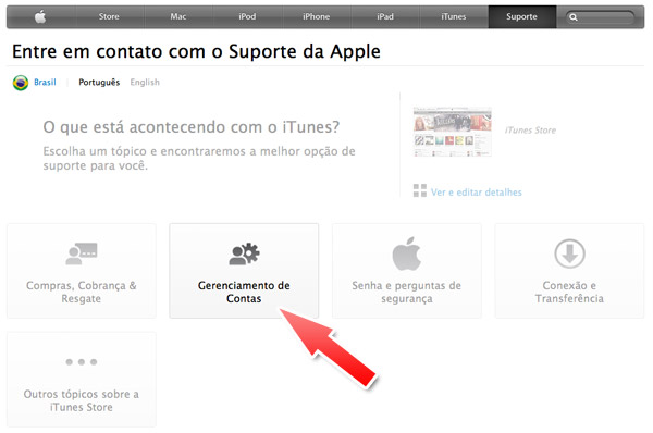 Suporte Apple Gerenciamento de Contas
