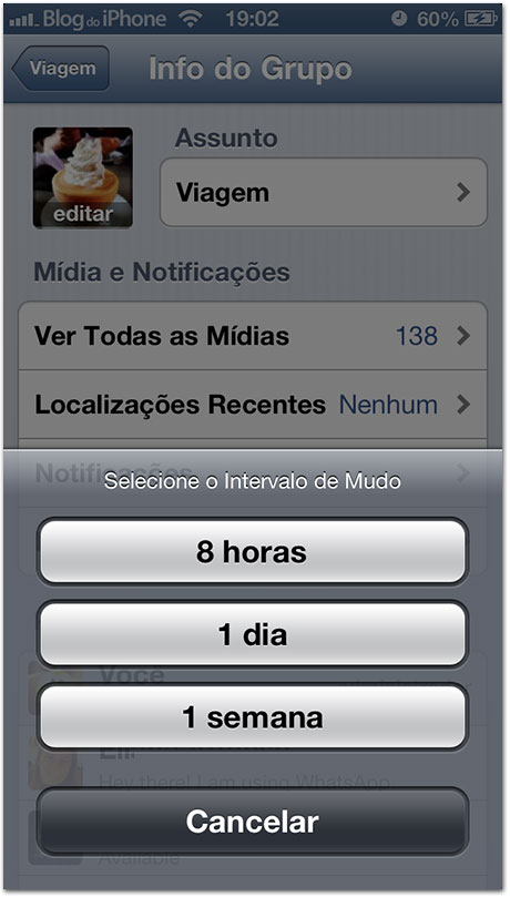 Selecionando o período de mudo