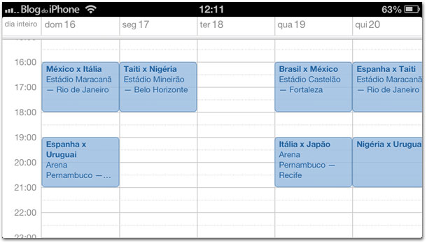 Calendário dos jogos