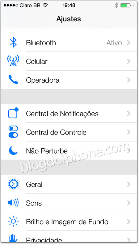 iOS 7 Ajustes