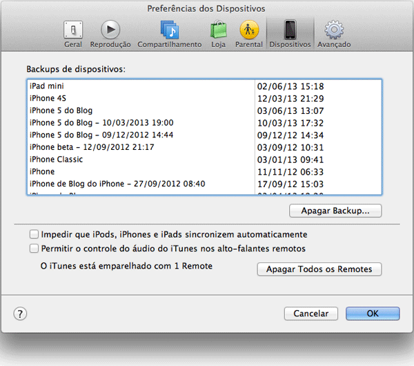 Lista de backups