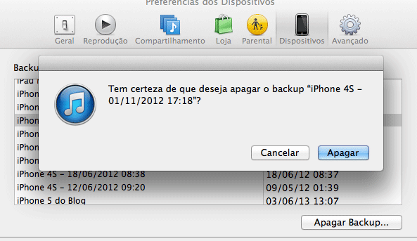 Apagando backups