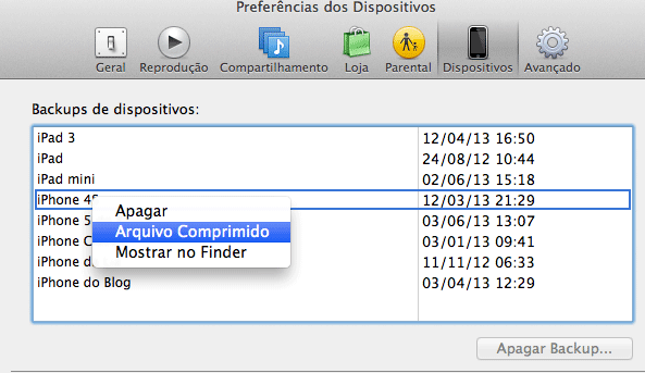Arquivando um backup
