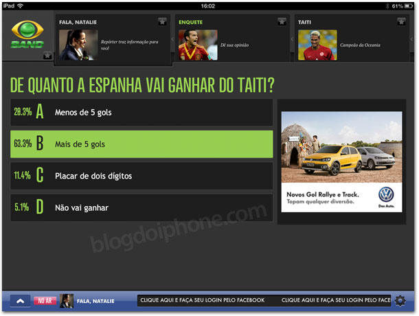 Segunda tela da Band