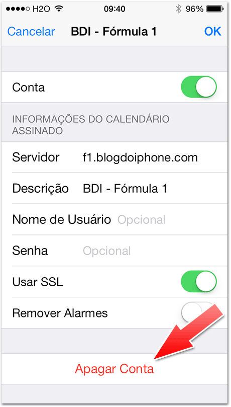 Apagar calendário assinado