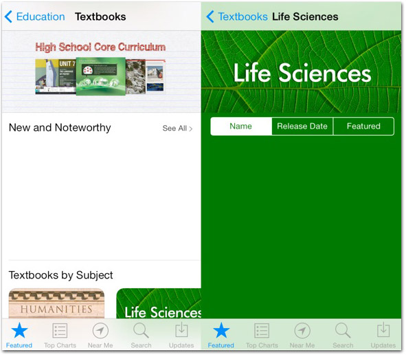 Seções da iBookstore