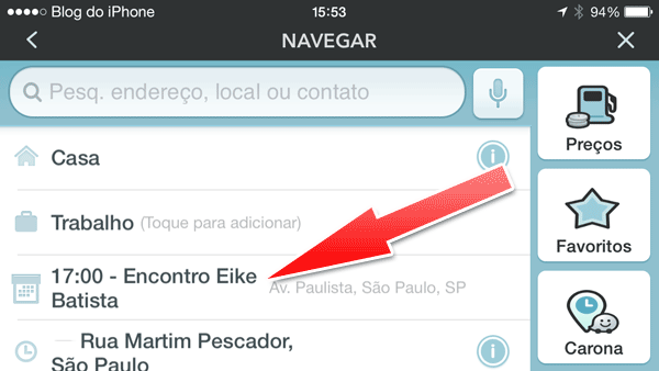 Calendário no Waze