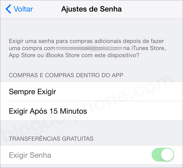 Tela dos Ajustes
