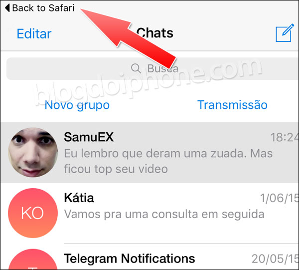 Atalho app notificações