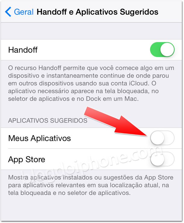 Aplicativos Sugeridos Handoff