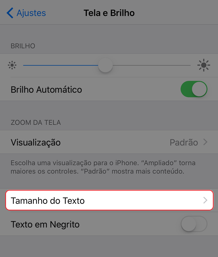 como aumentar letra no iPhone