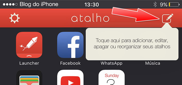 Atalhos na Central de Notificação