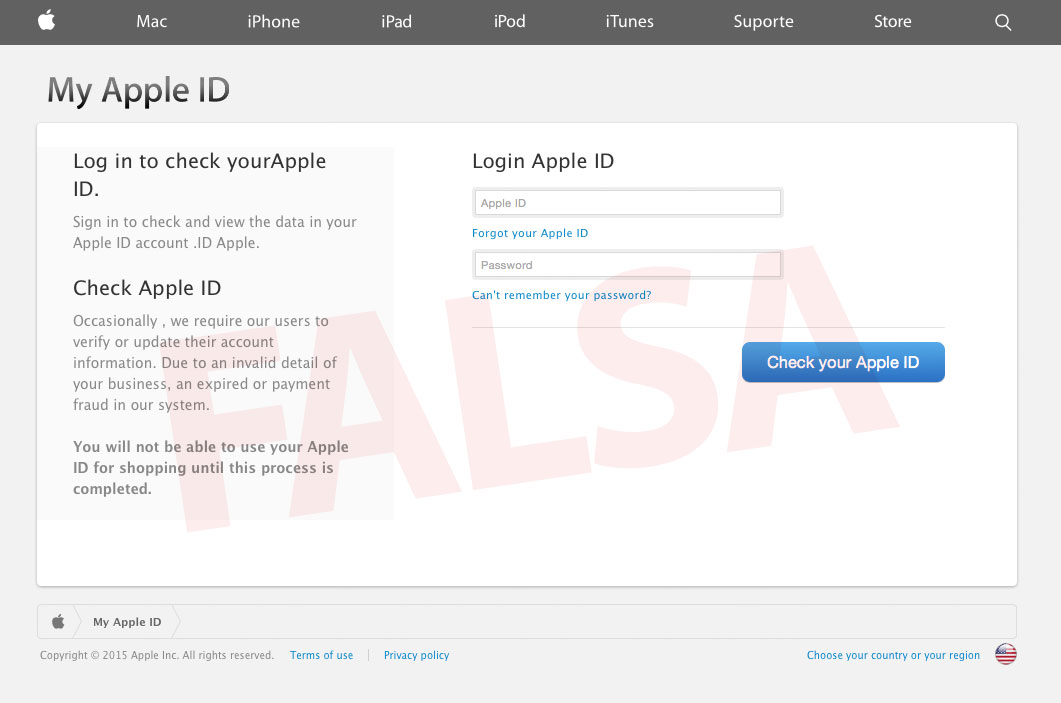 Página Apple falsa